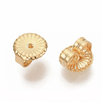Brass Ear Nuts, Butterfly Earring Backs for Post Earrings, Nickel Free, Flat Round/Flower, Real 18K Gold Plated, 6.5x6x3.5mm, Hole: 1mm