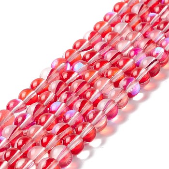 Synthetic Moonstone Beads Strands, Round, Red, 8mm, Hole: 1mm, about 48pcs/strand, 14.57''~15.35''(37~39cm)