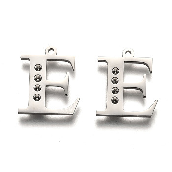 304 Stainless Steel Letter Pendant Rhinestone Settings, Letter.E, 15.5x13x1.5mm, Hole: 1.2mm, Fit of: 1.6mm rhinestone