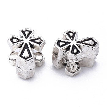 Tibetan Style Alloy European Beads, Large Hole Beads, Cadmium Free & Lead Free, Cross, Antique Silver, 11.5x9x7.5mm, Hole: 4.5mm, about 565pcs/870g