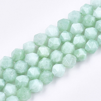 Natural Myanmar Jade/Burmese Jade Beads Strands, Star Cut Round Beads, Faceted, 8x7x7mm, Hole: 1mm, about 48pcs/strand, 14.9 inch