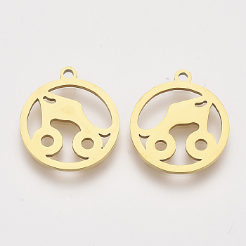 201 Stainless Steel Pendants, Laser Cut Pendants, Flat Round with Baby Carriage, Golden, 17.5x15.5x1mm, Hole: 1.2mm