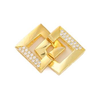 Rack Plating Square Brass Interlocking Clasps, with Clear Cubic Zirconia, Long-Lasting Plated, Lead Free & Cadmium Free, Real 18K Gold Plated, 26mm