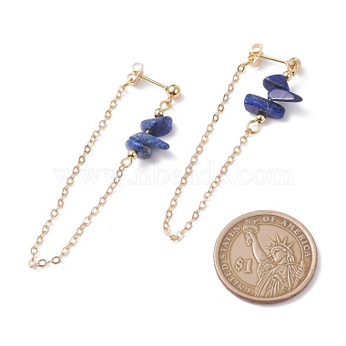 Natural Lapis Lazuli Chip Beads Dangle Stud Earrings for Women(X1-EJEW-TA00028-05)-4