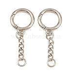 Zinc Alloy & Iron Spring Gate Rings, with Curb Chain & Jump Ring, Platinum, 65mm(AL-CBAC079-01P)