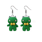 Stainless Steel Resin Dangle Earrings, Stainless Steel Color, Frog, 48x24mm(FS-WG090EB-01)