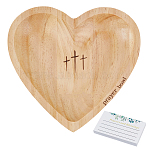 1Pc Wood Prayer Bowl, Jewelry Display Tray for Earrings Rings Bracelets Storage, Heart, with 24Pcs Paper Prayer Bowls Cards and 1 Bundle, Bisque, 21.5x21.7x2.9cm(ODIS-CN0008-05)