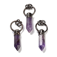 Natural Amethyst Faceted Pointed Bullet Pendants, Brass Ring Charms with Jump Rings, Red Copper, 48~50x20x9~10mm, Hole: 6mm(G-A221-03B)