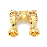 Rack Plating Brass Micro Pave Clear & Yellow Cubic Zirconia Fold Over Clasps, Cadmium Free & Lead Free, Long-Lasting Plated, Bowknot, Golden, Bowknot: 9x17mm, Clasp: 13.5x7mm, Inner Diameter: 4.4mm(KK-E034-42G)