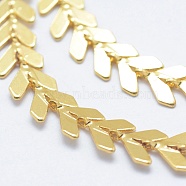 3.28 Feet Brass Handmade Chains, Cobs Chains, Unwelded, Long-Lasting Plated, Leaf, Real 18K Gold Plated, 6.5x6x0.5mm(X-CHC-P004-D-G)
