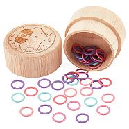 60Pcs Alloy Knitting Stitch Marker Rings, Round Ring, with 1Pc Wooden Stitch Marker Storage Boxes, Mixed Color, 12.5x1.2mm, Inner Diameter: 9.3mm(FIND-NB0003-46)