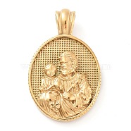 304 Stainless Steel Pendants, Oval with Saint Charm, Golden, 42x26x5.8mm, Hole: 5.2mm(STAS-R225-05G)