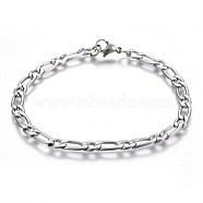 304 Stainless Steel Figaro Chain Bracelets, with Lobster Claw Clasps, Stainless Steel Color, 8-1/4 inch(21cm), 5mm(BJEW-L637-04A-P)