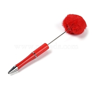 Plastic Ball-Point Pen, Iron Pole Beadable Pen with Pompom Ball, for DIY Personalized Pen with Jewelry Beads, Red, 165x12mm(AJEW-G061-01C)