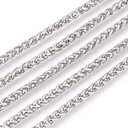 304 Stainless Steel Wheat Chains, Foxtail Chain, Unwelded, Stainless Steel Color, 4mm(CHS-L017-21B)
