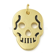 Rack Plating Brass Enamel Pendants, with Jump Ring, Long-Lasting Plated, Lead Free & Cadmium Free, Skull Charms, Real 18K Gold Plated, 21.5x15x1.5mm, Hole: 3mm(KK-Z067-24G-01)