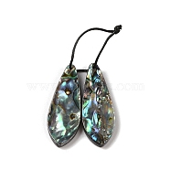 2Pcs Natural Abalone Shell/Paua Shell Pendants, Geometric Charms, Teardrop, 38x14x3mm, Hole: 1mm(SHEL-A005-01J)