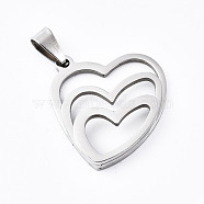 201 Stainless Steel Hollow Pendants, Heart with Heart, Stainless Steel Color, 29x26x4.5mm, Hole: 4x8mm(STAS-T038-01)