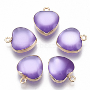 Resin Pendants, with Gold Plated Iron Loops, Imitation Cat Eye Style, Heart, Medium Purple, 19x16x8mm, Hole: 1.8mm(RESI-S383-032D)