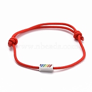 Rainbow Pride Bracelet, Rectangle Beads Adjustable Cord Bracelet for Men Women, Red, Inner Diameter: 1-7/8~3-1/2 inch(4.75~8.8cm)(BJEW-F419-13A)