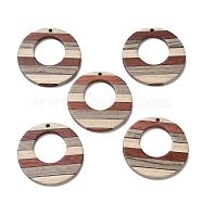 Wenge Wood & Sandalwood & White Ash Pendants, Donut Charms, Colorful, 38x3.5mm, Hole: 2mm, Inner Diameter: 19mm(WOOD-F013-03)
