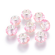 Handmade Glass European Beads, Large Hole Beads, Silver Color Brass Core, Pearl Pink, 14x8mm, Hole: 5mm(X-GPDL25Y-74)
