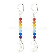 Natural Malaysia Jade with Alloy Moon Long Dangle Leverback Earrings, 7 Chakra Gemstone Jewelry for Women, Antique Silver, 66mm, Pin: 0.6mm(EJEW-JE04910-02)
