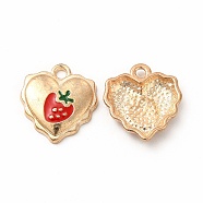 Alloy Enamel Pendants, Heart with Strawberry Charm, Golden, 16.5x15x3mm, Hole: 2mm(PALLOY-I217-18G)