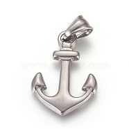 304 Stainless Steel Pendants, with 201 Stainless Clasp, Anchor, Stainless Steel Color, 30.5x21.5x2.5mm, Hole: 5x7.5mm(STAS-E449-21P)