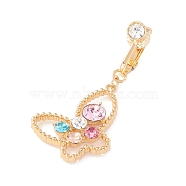 Butterfly Rhinestone Charm Belly Ring, Clip On Navel Ring, Non Piercing Jewelry for Women, Golden, Colorful, 48mm(AJEW-F057-09G)