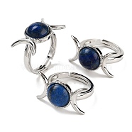 Dyed Natural Lapis Lazuli Adjustable Rings, Platinum Plated Brass Triple Moon Finger Rings for Women Men, US Size 7 1/4(17.5mm)(RJEW-K271-01P-11)