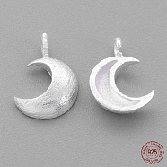 925 Sterling Silver Charms, Moon, Matte Silver, 10x7x2mm, Hole: 1mm(STER-G011-28MS)