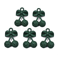 Spray Painted Alloy Pendants, Cadmium Free & Lead Free, Bowknot with Cherry Shape, Dark Green, 22.5x15.5x5.5mm, Hole: 2mm(PALLOY-T075-116B-RS)