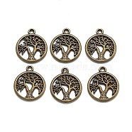 Tibetan Style Alloy Pendants, Cadmium Free & Nickel Free & Lead Free, Flat Round with Tree of Life, Antique Bronze, 18.5x15.5x1.5mm, Hole: 1.6mm, about 588pcs/500g(TIBE-R316-111AB-NR)