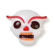 Skull Halloween Opaque Resin Decoden Cabochons, Halloween Jewelry Craft, White, 27.5x32x10.5mm(RESI-R446-01U)