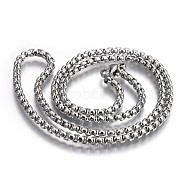 304 Stainless Steel Box Chain Necklaces, with Lobster Claw Clasps, Stainless Steel Color, 17.7 inch(45cm), 3.0mm(NJEW-O110-05H-P)