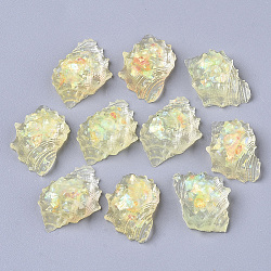 Transparent Epoxy Resin Cabochons, Imitation Jelly Style, with Sequins/Paillette, Conch Shell Shape, Champagne Yellow, 23.5~24.5x14.5~15.5x9.5~10.5mm(CRES-T020-03D)