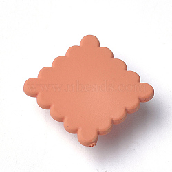 Acrylic Shank Buttons, Rubberized, 1-Hole, Square, Coral, 24x24x9.5mm, Hole: 4mm(MACR-T024-06C)