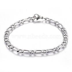 304 Stainless Steel Figaro Chain Bracelets, with Lobster Claw Clasps, Stainless Steel Color, 8-1/4 inches(21cm), 5mm(BJEW-L637-04A-P)