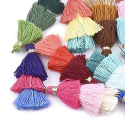 Polycotton(Polyester Cotton) Tassel Pendant Decorations, with Iron Findings, Golden, Mixed Color, 39~40x19~26x6~7mm, Hole: 4mm(X-FIND-T018-M)