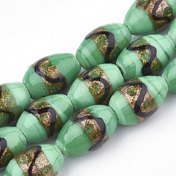 Handmade Gold Sand Lampwork Beads, Drum, Aquamarine, 15~18x10~12mm, Hole: 1.5~2mm(LAMP-T006-01G)