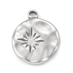 Non-Tarnish 304 Stainless Steel Pendants, Flat Round with Sun Charms, Stainless Steel Color, 18.5x15x2mm, Hole: 2mm(STAS-F287-30P)