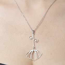 201 Stainless Steel Hollow Leaf Pendant Necklace, Stainless Steel Color, 17.72 inch(45cm)(NJEW-OY001-54)