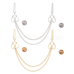 2Pcs 2 Colors Double Scissor Shape Hanging Chain Brooch, Alloy Tassel Lapel Pin for Suit Shirt Collar, Platinum & Golden, 200mm, 1pc/color(JEWB-GO0001-02)