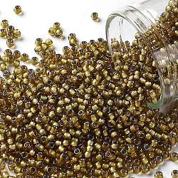 TOHO Round Seed Beads, Japanese Seed Beads, (389) Inside Color Topaz/Gray Lined, 11/0, 2.2mm, Hole: 0.8mm, about 50000pcs/pound(SEED-TR11-0389)