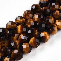 Natural Tiger Eye Beads Strands, Round with Faceted, 5.6~6.5mm, Hole: 0.8mm, about 32~33pcs/strand, 7.60~7.83''(19.3~19.9cm)(G-S345-6mm-22)