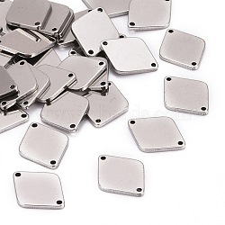 Tarnish Resistant Smooth Surface Stainless Steel Rhombus Stamping Blank Tag Links connectors, Stainless Steel Color, 14x11x1mm, Hole: 1mm(STAS-R064-72)