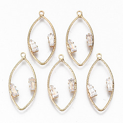 Brass Micro Pave Cubic Zirconia Pendants, Light Gold, Long-Lasting Plated, Cadmium Free & Lead Free, Oval, Clear, 28x13x2.5mm, Hole: 1.4mm(KK-S359-35B-RS)