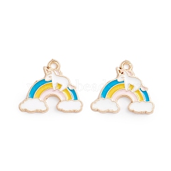 Alloy Enamel Pendants, Rainbow with Unicorn, Light Gold, Colorful, 17x20x1.2mm, Hole: 1.6mm(X-ENAM-WH0047-34KCG)