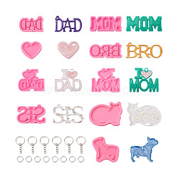 DIY Keychain Making Kit, Including 9Pcs Silicone Molds, 18Pcs Iron Key Rings & 20Pcs Brass Open Jump Rings, Hot Pink, Molds: 35~77x55~80x5.5~10mm, Hole: 3~7x3~7mm(DIY-BT0001-41)